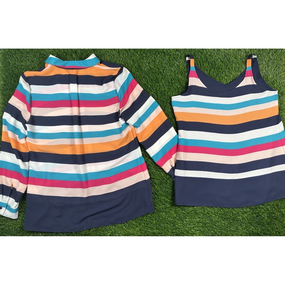 NEW Chico's Convertible 2 Piece Twin Set Bold Multi Color‎ Stripes Size Small - Picture 3 of 9